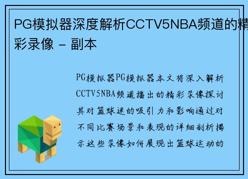 PG模拟器深度解析CCTV5NBA频道的精彩录像 - 副本